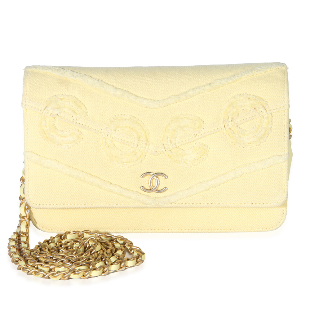 Chanel Yellow Frayed Denim Coco Wallet On Chain